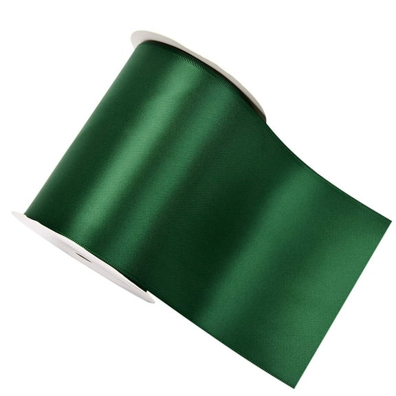 Satin Craft Ribbon Roll, Double Face 4 Inch Wide, Solid Color Ribbon for Gift Wrapping, Wedding Decor, Chair Sashes, DIY Bows, 5 Yard Spool, Green