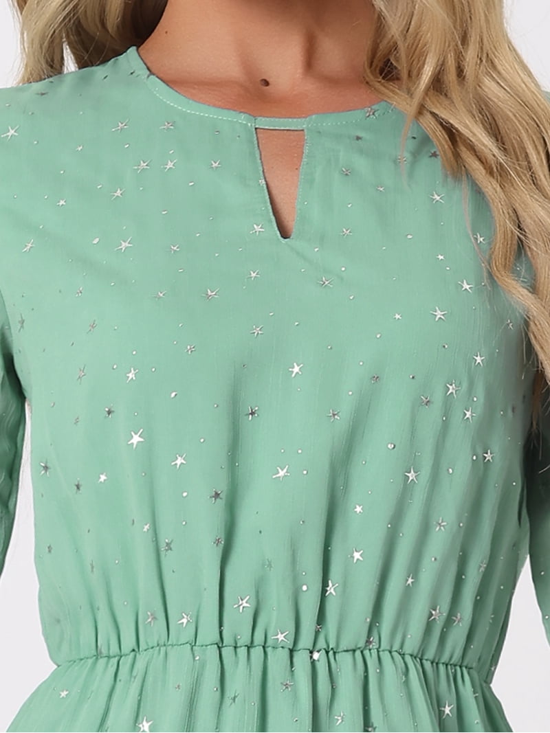 DARING DIVA Shiny Star Choker V Neck Long Sleeve A-Line Dress XL Pea Green-Stars  - Walmart.com