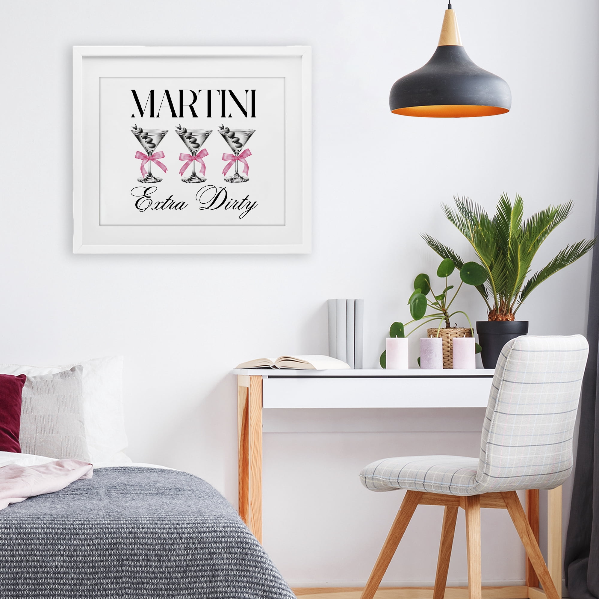 Stupell Industries Pink Ribbon Martini Trio White Framed Print Under Glass, design by Lettered and Lined
