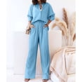 thumbnail image 5 of Women'S Solid Color Collared Blouse and High Waist Pants Two Piece Set Fashion, 5 of 9