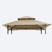 Fithood 8x5Ft Grill Gazebo Replacement Canopy,Double Tiered BBQ Tent Roof Top Cover,Beige