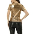 thumbnail image 6 of INSPIRE CHIC Women's Clubwear Short Sleeve Shiny Metallic Top M Brown Gold, 6 of 6
