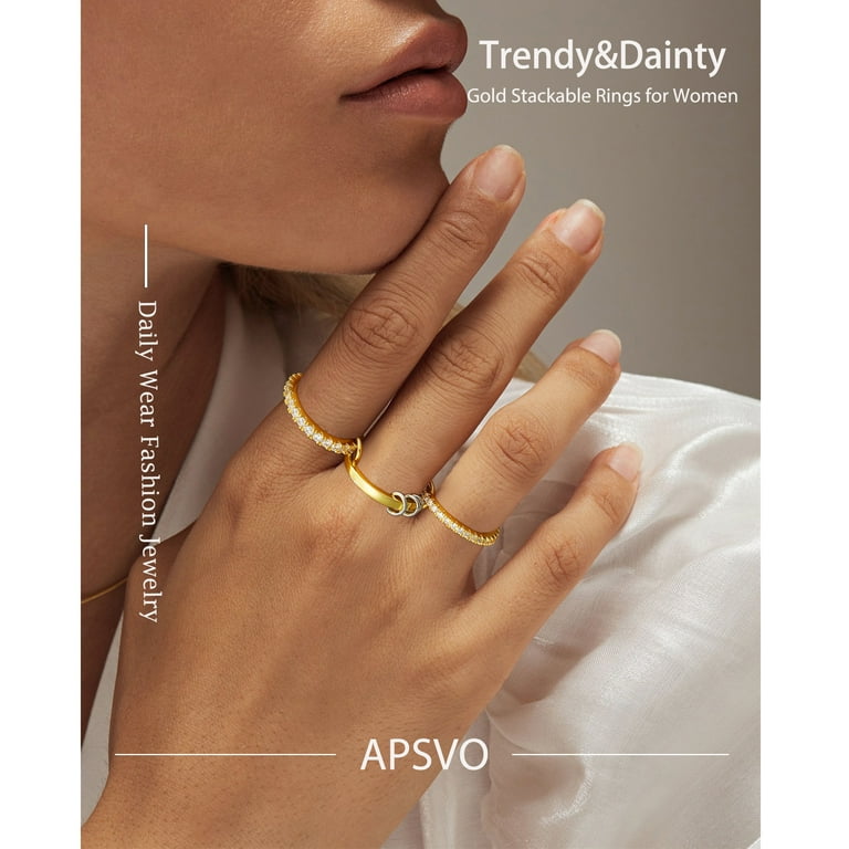APSVO 18K Gold Plated Stackable Rings for Women Mom Non Tarnish