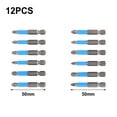 thumbnail image 2 of 12Pc 50Mm Screwdriver Bit Set Ph1, Ph2, Ph3, Pz1, Pz2, Pz3 High Hardness Blue, 2 of 9