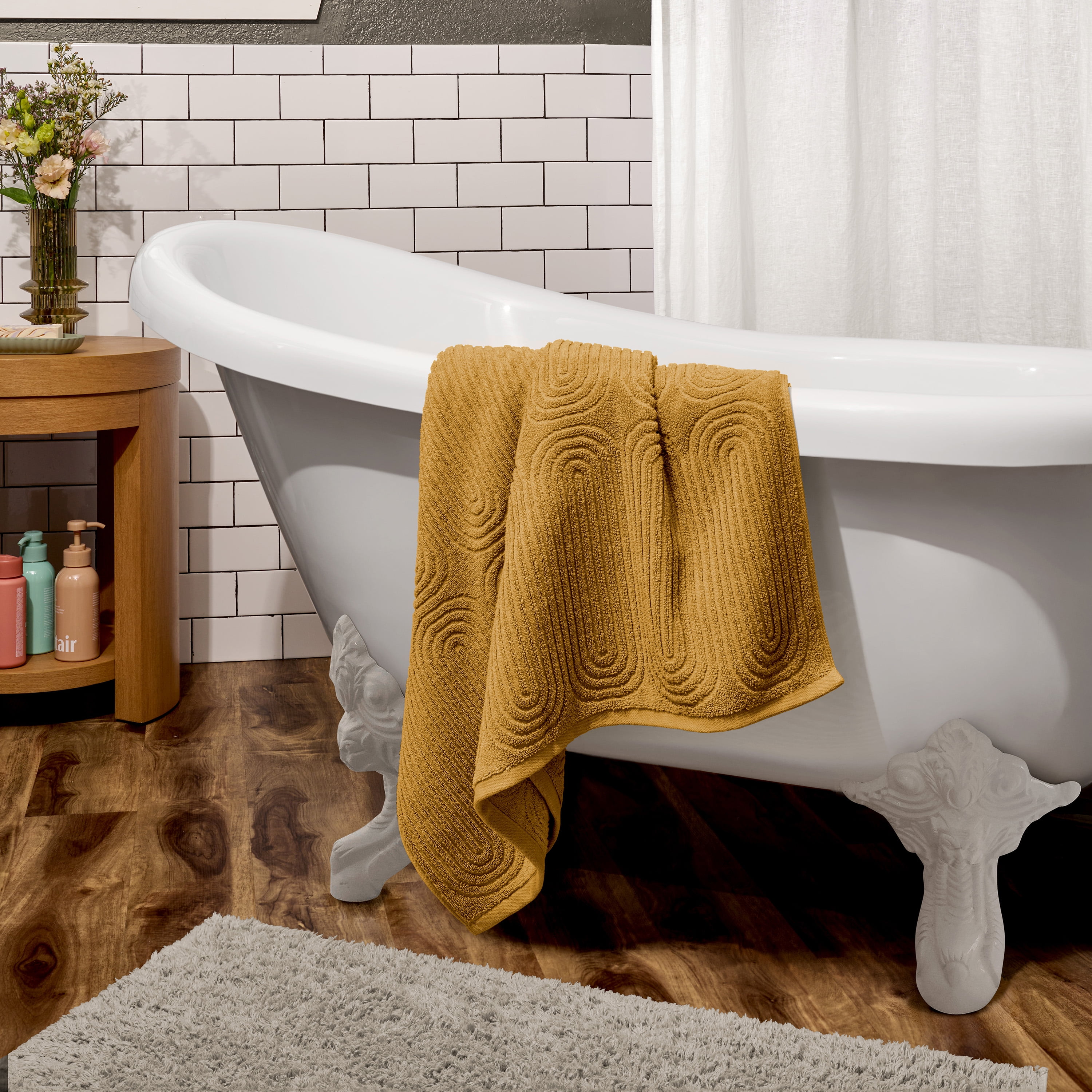 Beautiful by Drew Barrymore 6-Piece Textured Bath Towel Set, Soft 100% Cotton, Amber Yellow