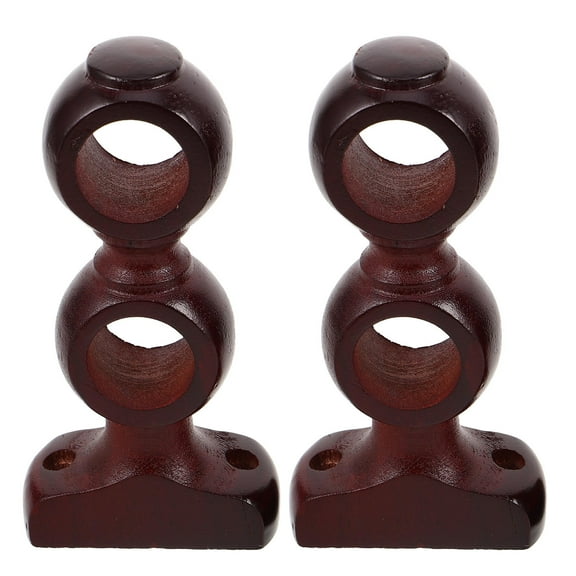 HOOWIFFY 2Pcs Double Wooden Curtain Rod Brackets Wall Mounted Drapery Rod Holders Brown Finish