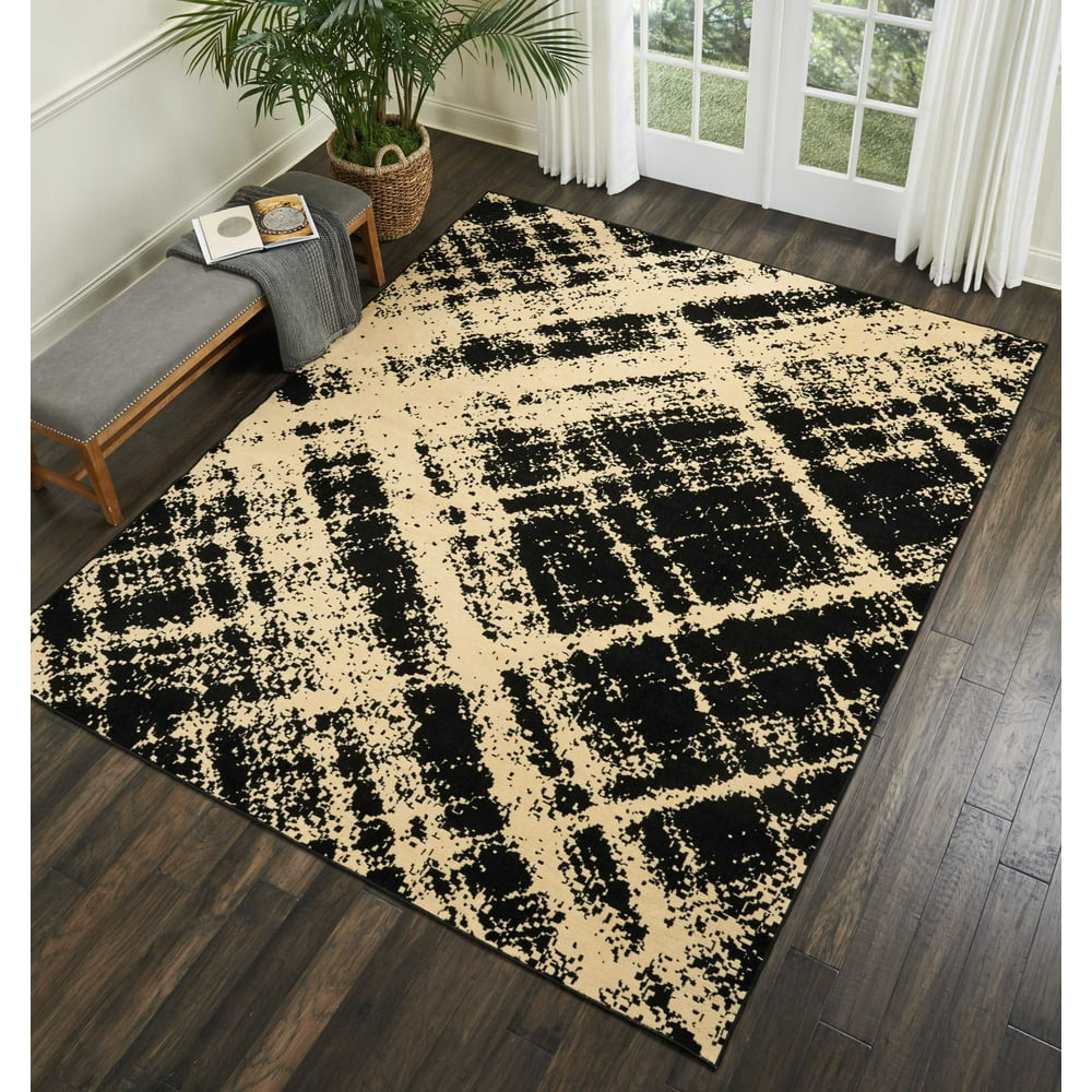 Nourison Grafix Plaid Cream/Black Area Rug