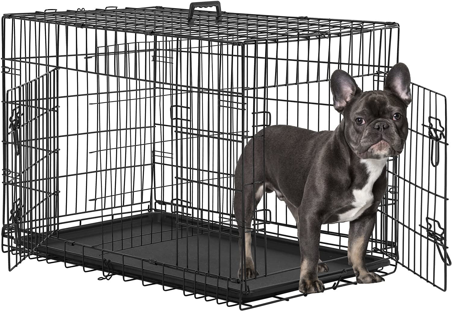 Epetlover 36 Inches Dog Crate with Double Door Tray Handle Folding Metal Cage Kennel for Small/Medium Dogs 