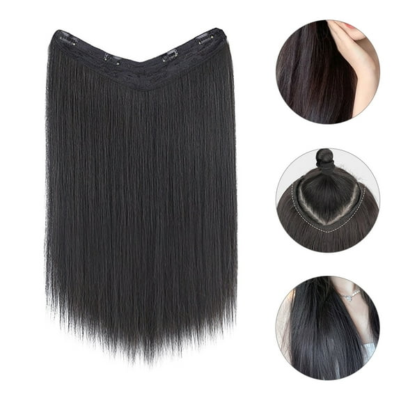 UPOUART Clip Hair Extensions Black Long Straight Hair Synthetic Fiber 1Pcs for Party