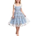 thumbnail image 2 of Girls Tulle Princess Dresses Trendy Embroidery Flower Lace Bow Spaghetti Gown for Pageant Wedding Birthday Party Graduation Dance Prom Blue 7-8 Years, 2 of 6
