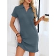 thumbnail image 4 of jinghuiyue Womens Summer Casual Dress Collared V Neck Short Sleeve Waffle Knit Stretch Mini T Shirt Dresses XL, 4 of 7