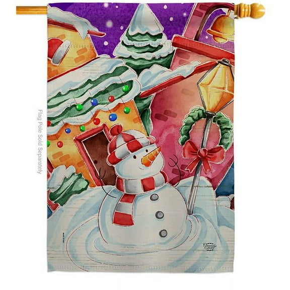 Ornament Collection H192292-BO 28 x 40 in. Frosted Snowman House Flag with Winter Wonderland Double-Sided Decorative Vertical Flags Decoration Banner Garden Yard Gift