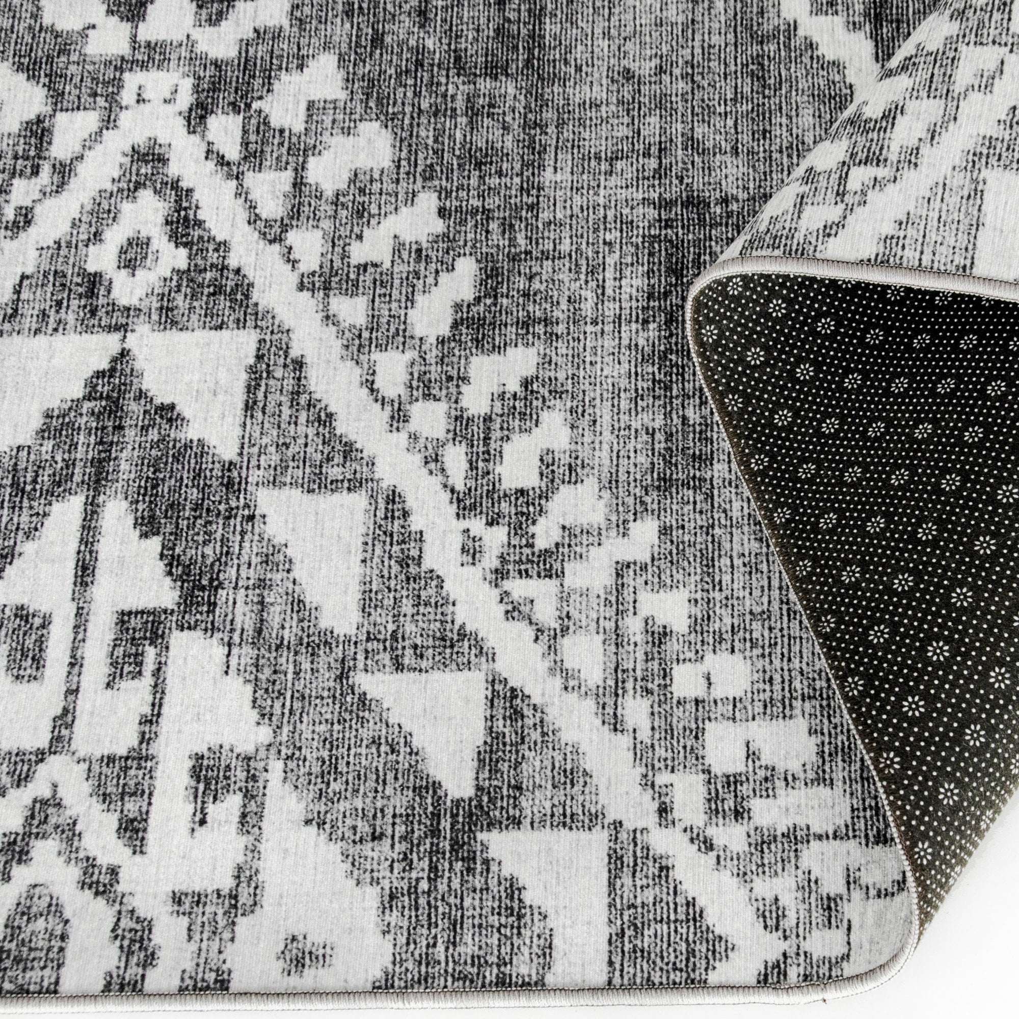 ReaLife Rugs Machine Washable Area Rug - Living Room Bedroom Bathroom Kitchen Entryway Office - Padded Low Pile Stain Resistant Premium - Moroccan Diamond Tribal - Jax - Gray 4' x 6'