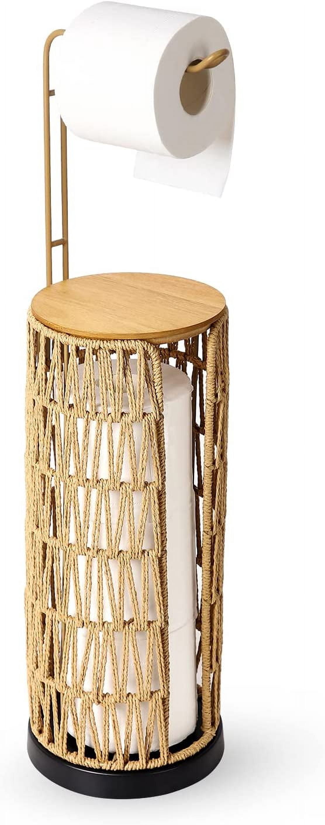 Freestanding Toilet Paper Holder With Storage 3 Rolls Of Tissue For Bathroom Handmade Woven Roll Stand Rattan Sturdy Boho Decor Farmhouse
