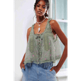 thumbnail image 3 of 1pcs Women Summer Boho Tie Front Tops Lace Beach Button Down Tank Sleeveless Mesh Chiffon Crop Tops Y2k 2025 Green S To prevail in kind, 3 of 6