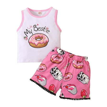 

OLLUISNEO Newborn Baby Girls Summer Shorts Outfits Pattern Print Crew Neckline Sleeveless Top Elastic Shorts 2 PCS Set 3-6 Months White