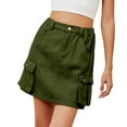 thumbnail image 3 of Womens Skirts Soft Hip Hugging Denim Skirt Elastic Waist Cargo Pocket Denim Skirt Summer Clothes for Women Green M, 3 of 5