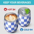 thumbnail image 4 of 12oz Stemless Wine Tumblers Blue and White Checkered Pattern Vacuum Insulated Stainless Steel Travel Tumbler Cups Mug with Lid and Straw for Champaign,Cocktail,Beer with Cleaning Brush, 4 of 5