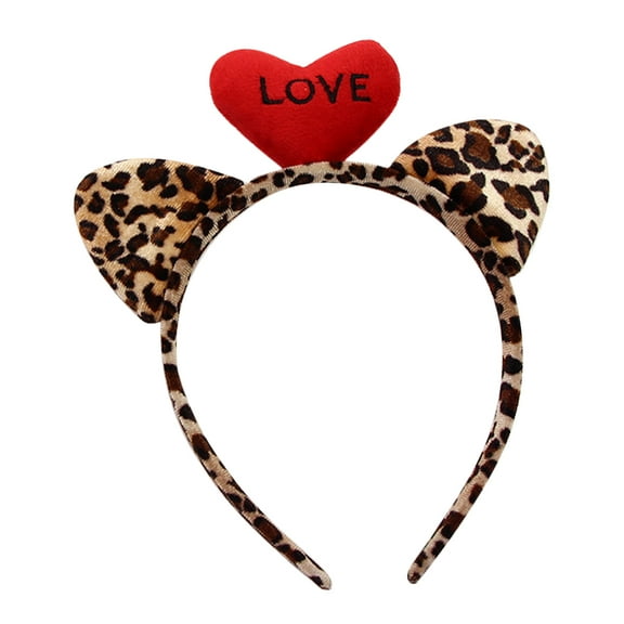 Hytrove Cat Ears Headband 1Pack Leopard Print Heart Shape for Women Valentines Day Yoga