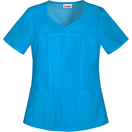 Women's Fashion Essentials Mock Wrap Scrub Top with Back Elastic