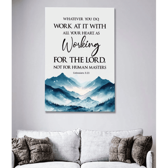 Colossians 3:23 Christian Framed Canvas Wall Art, Bible Verse Scripture Home Decor for Office Living Room Bedroom, Inspirational Religious Wall Decor Gift