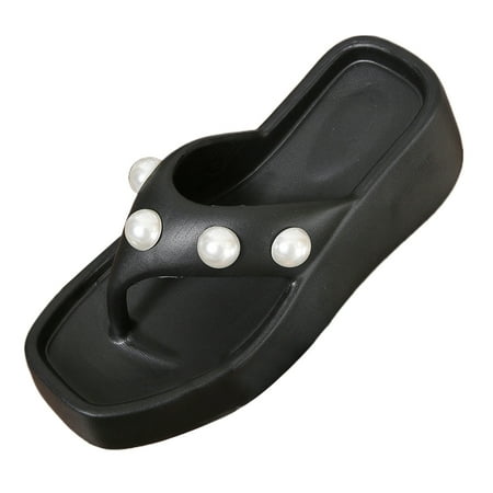 

Youmylove 2023 Summer Seaside Flip Flops Pearl Solid Color Fashion Outside Flip Flops Thick Bottom Comfortable Soft Bottom Sandals Leisure Ladies Cozy Daily Walking