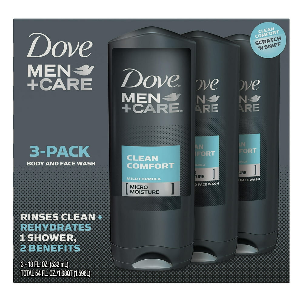 Dove Men + Care Body and Face Wash, Clean Comfort, 18 Ounce (3 Pack
