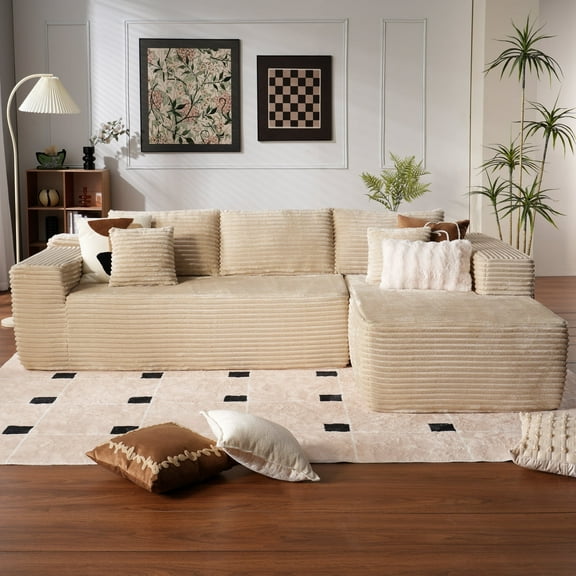 Vcatnet 106'' Modular Sectional Sofa Couch Corduroy L Shaped Modern Minimalist Couches for Living Room, Beige