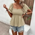 thumbnail image 4 of ECZHAW Womens Tops ,Women's Summer Peplum Tops Square Neck Ruffle Short Sleeve Blouse Smocked Top Dressy Casual Shirts, 4 of 4