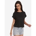 thumbnail image 2 of Womens Summer Cap Sleeve Crewneck Crop Tops Casual Loose Striped T-Shirts Basic Tees, 2 of 6