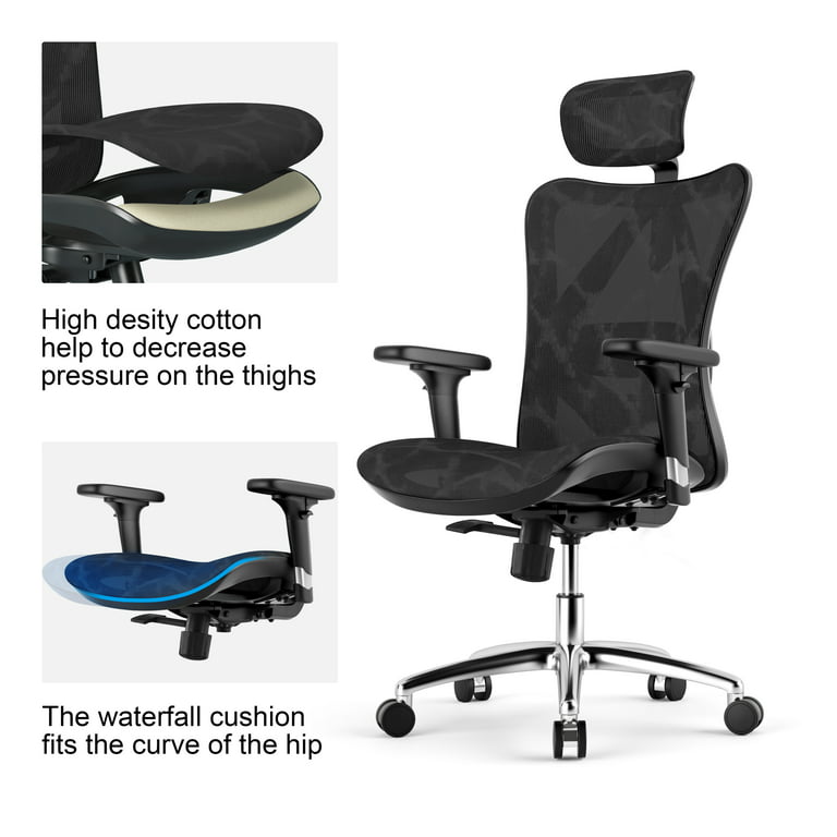 SIHOO M57 Ergonomic Office Chair with 3 Way Armrests Lumbar Support and  Adjustable Headrest High Back Tilt Function Black 