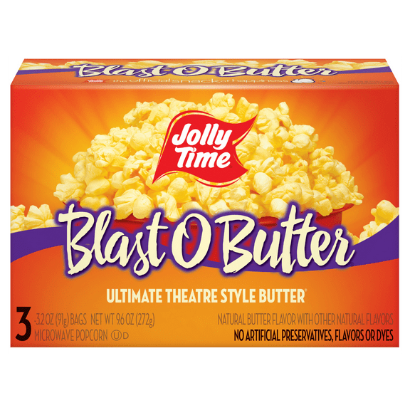Jolly Time Blast O Butter Ultimate Theatre Style Butter Microwave Popcorn 9.6 oz, 3 Ct.  Gluten-Free