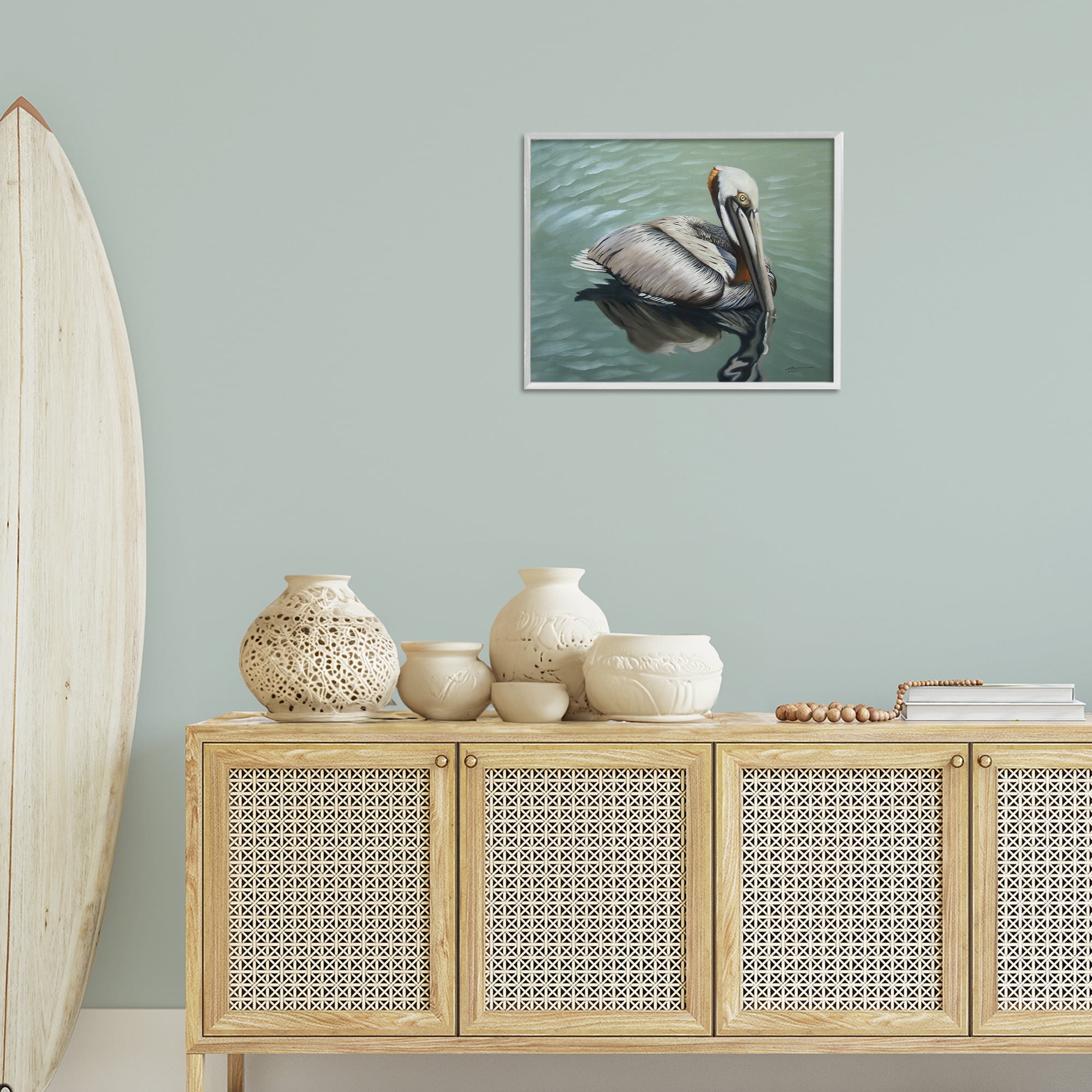 Stupell Industries Pelican Lake Reflection Animals & Insects Painting White Framed Art Print Wall Art, 20 x 16