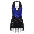 thumbnail image 3 of Loodgao Womens Jazz Latin Dance Outfit Halter Sequins Fringe Jumpsuit Tassel Leotard with Gloves Hat Blue L, 3 of 7