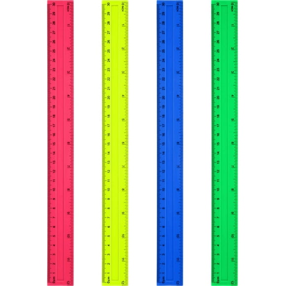 Rulers 12 Inch, 4 Pack, Assorted Colors, Kids Ruler For School, Rulers For Kids, Ruler With Centimeters And Inches, Plastic Rulers, Kids Ruler, School Ruler, Standard Ruler