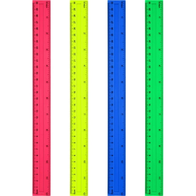 Paquete de 4 reglas de plástico para estudiantes, escuela, oficina, reglas de plástico, herramientas de medición (12 pulgadas, coloridas) Ormromra WRJM-85