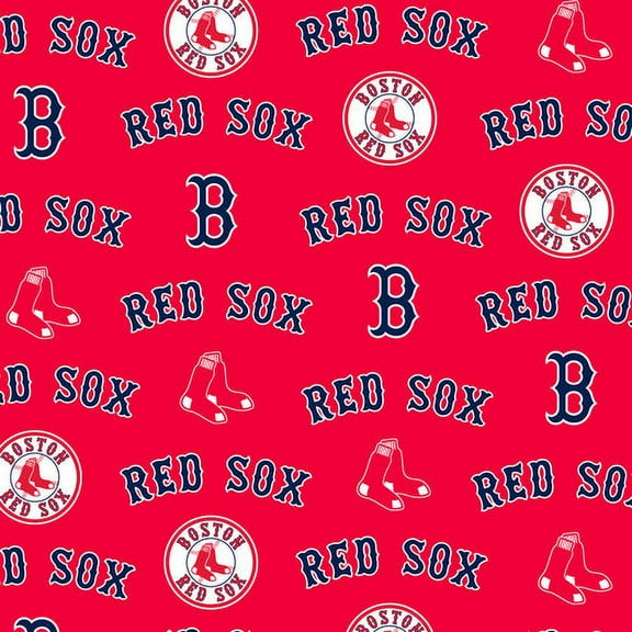 Boston Red Sox 58" 100% Polyester Fleece Logo Sports Craft Fabric By the Yard, Red, Blue and White