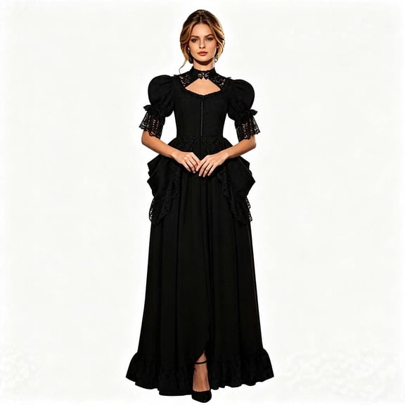 SRZYMJ Women Victorian Dress Steampunk Renaissance Gothic Long Dresses Halloween L