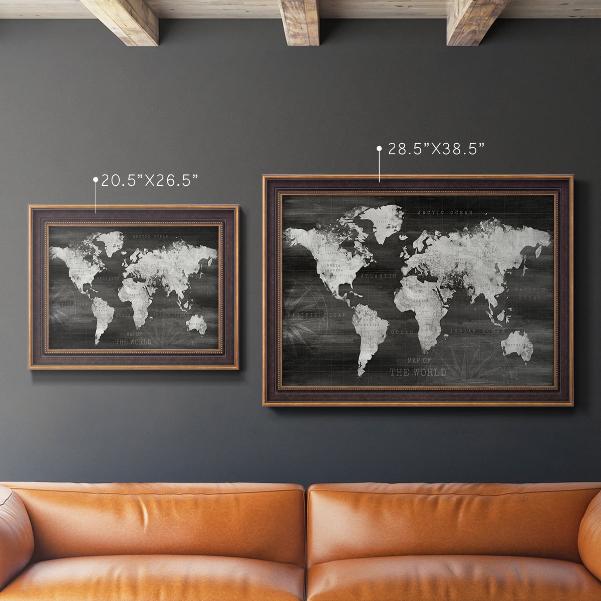 Industrial World Map Premium Framed Canvas- Ready to Hang