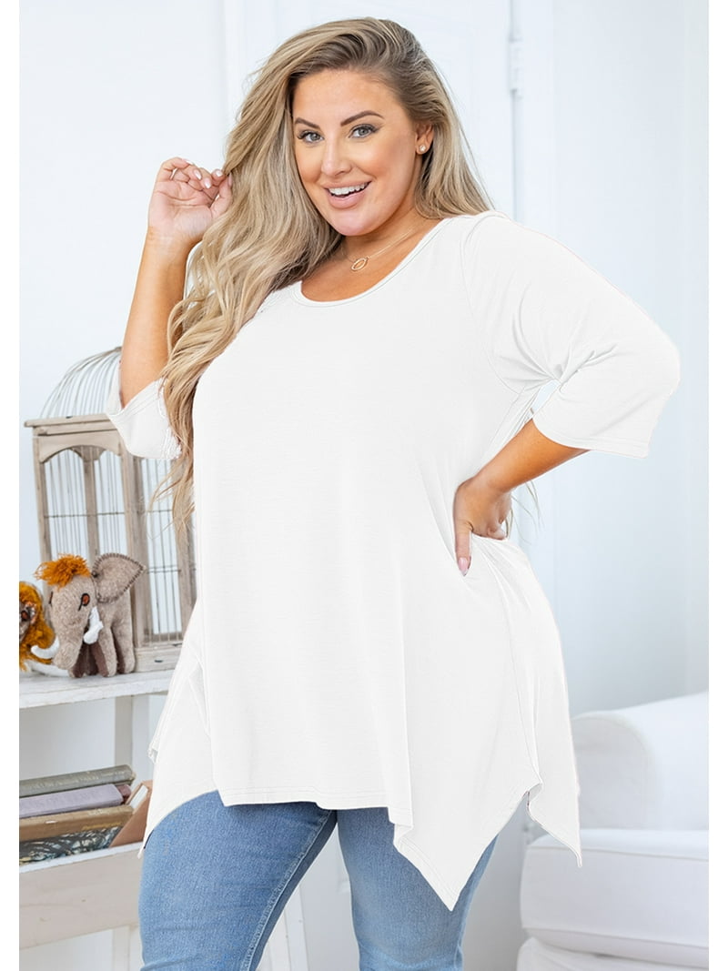White Plus Size Long Tunics To Wear With Leggings Comfy Dressy