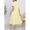 thumbnail image 2 of sicmoss Summer Women's Yellow Striped Cotton Short Sleeve Shirt Dress Midi Long Relaxed Fit with Button-Down Collar, 2 of 4