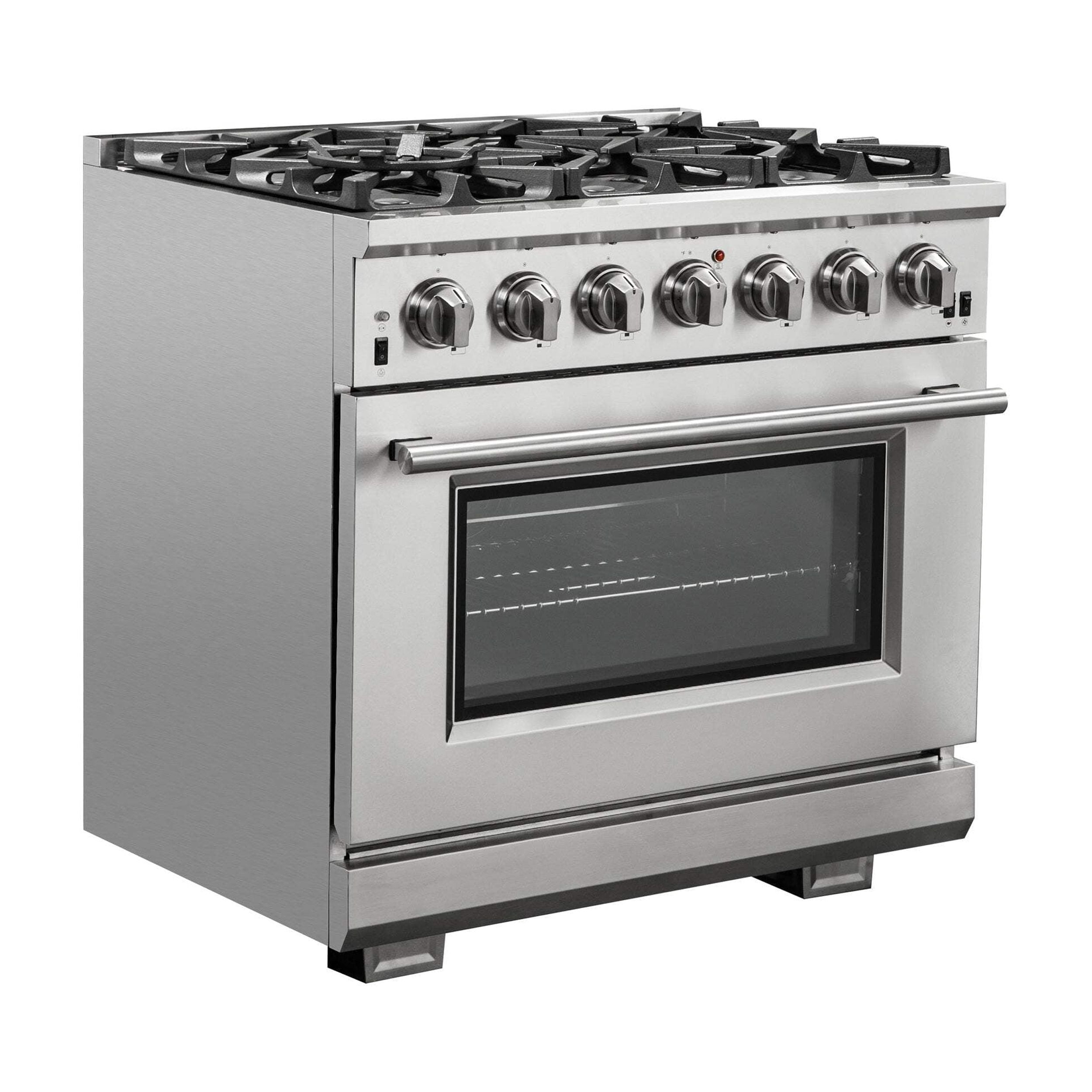 FORNO Capriasca 48-inch Freestanding Gas Range All Stainless Steel, 8 Brass Burners 160,000 BTU, Wok Support & Griddle, 6.58 cu.ft. Double Ovens with Rotisserie