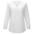 thumbnail image 4 of MHFRRA Camiseta de Manga Larga con Cuello En V para Mujer, Blusa Informal de Vacaciones con Botones, Blusa Básica de Color Puro para Primavera y Otoño Blanco, 4 of 5