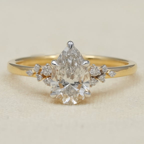 Solitaire Brilliance 2.00CT Pear Moissanite Snow Drift Engagement Ring for Women 10k Yellow Gold Ring Size 3.5