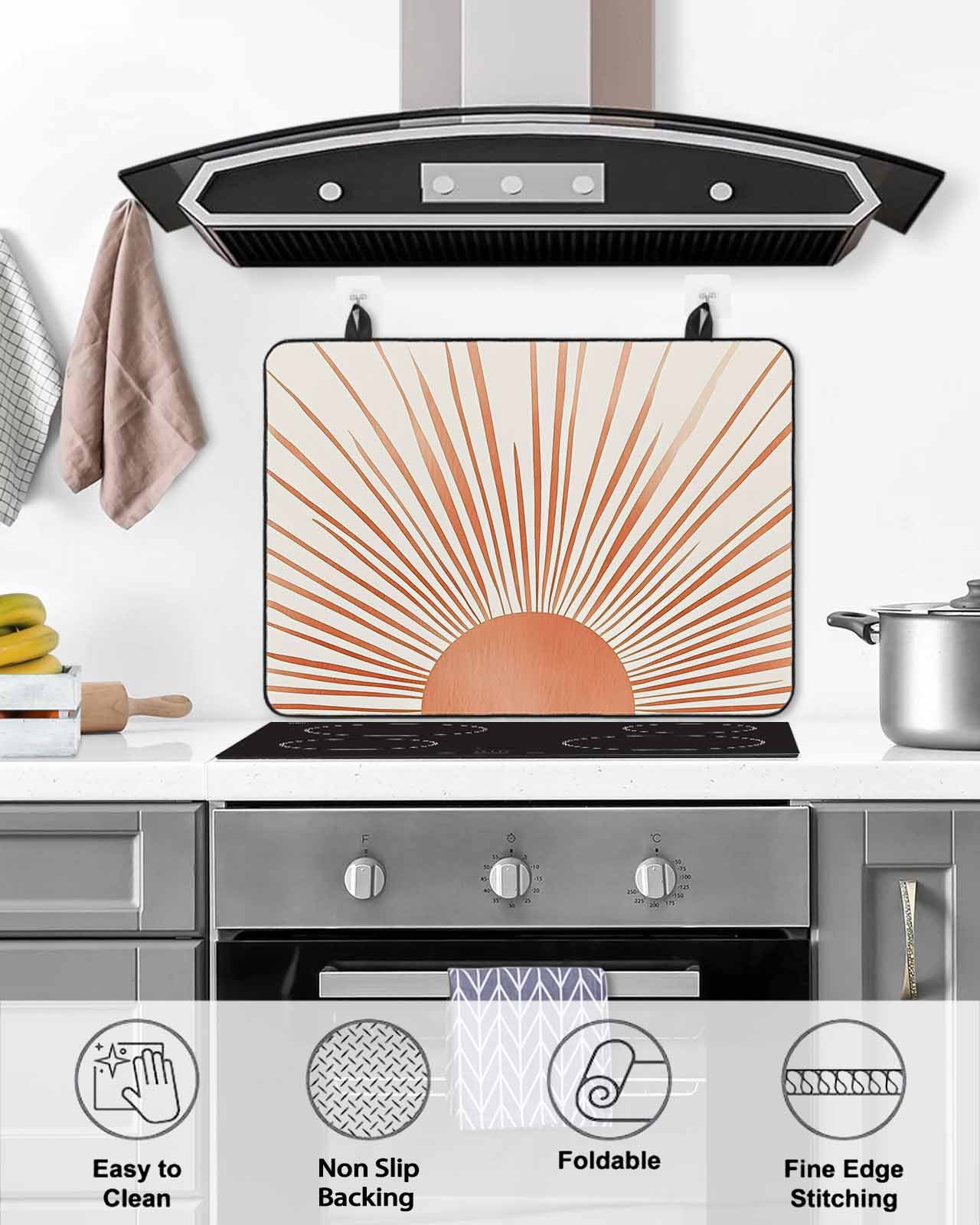 nqOlkjepod Large Induction Cooktop Protector Mat 24"x21", Abstract Art Stove Top Covers for Electric Stove, Orange Lines Simple Retro Middle Century Stove Burner Cover Mats, Glass Top Stove Cover