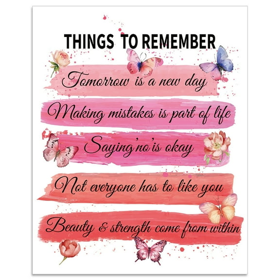 1 Sheet 1 Pc Positive Inspirational Quotes Wall Decor Things to Remember Print Paper Unframed Pink Motivational Poster Picture for Home Office Bedroom Wall Art Women 25.5x20.5cm