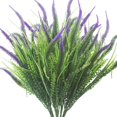 thumbnail image 1 of Nvzi Plantas artificiales de plástico resistentes a los rayos UV para exteriores, arbustos verdes de imitación para decoración del hogar, 8 unidades, color morado claro, 1 of 5