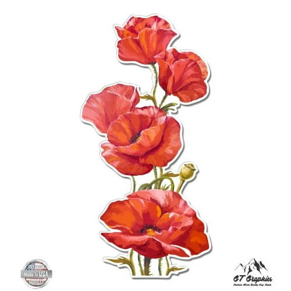 Poppies Watercolor Beautiful Poppy Flowers - 3" Vinyl Sticker - For Car Laptop I-Pad Phone Helmet Hard Hat - Waterproof Decal