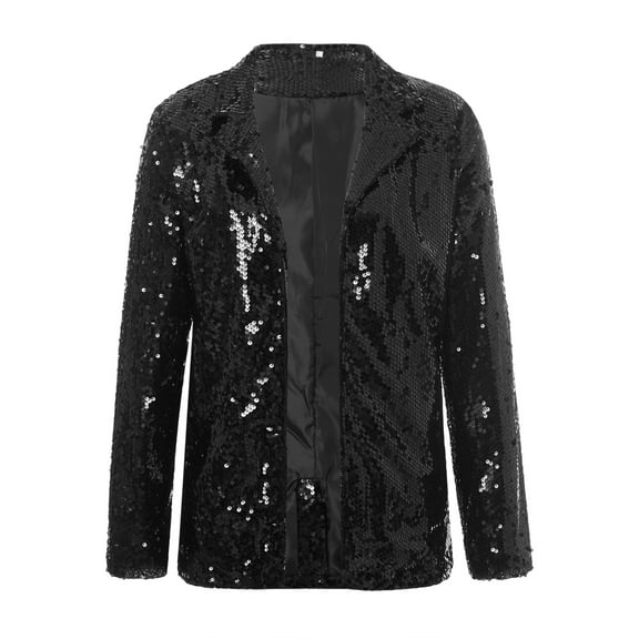 Womenacute;s Casual Solid Color Fashion Sequins Long Sleeves Lapel Jacket Female