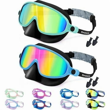 Swim Goggles with Nose Cover, 2 Pack Wide View Diving Mask Anti-Fog UV No Leak Toddlers Swimming Goggles for Kids 3-15